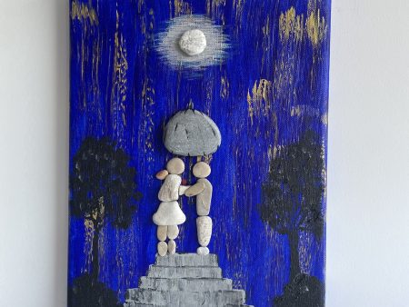 Pebbles on Canvas "Under The Moon Light", A perfect gift for a soulmate