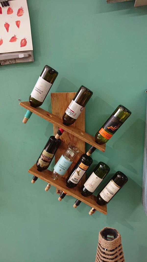 Repurposed pine, wall-mounted bottle rack - Image 5