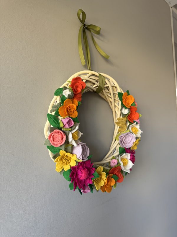 Vibrant Spring Felt Flower Wreath - 30cm