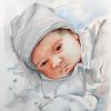 Custom handpainted baby watercolour painting