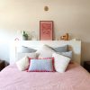 the "Silly Princess" cushion // grey & fuchsia decorative cushion - in use bedroom