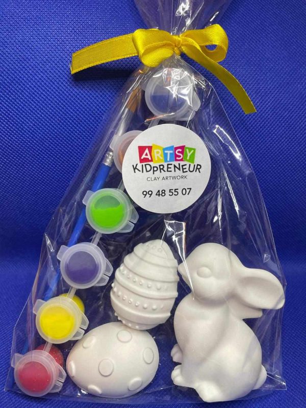 Ceramic Gypsum 3D Easter Bunny with Magnetic Eggs