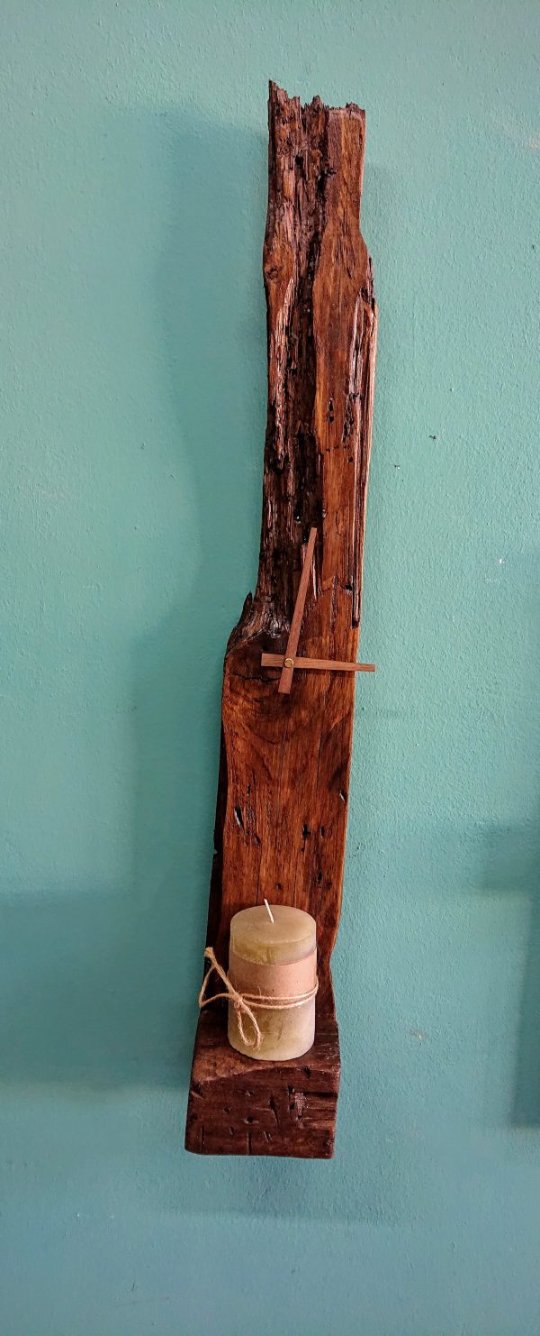 Natural, driftwood wall clock with shelf - Image 2