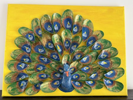Handmade Peacock Shell Art on Canvas – Front View