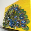 Handmade Peacock Shell Art on Canvas - Side View Zoom on Details