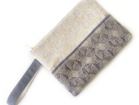 Handmade Spring Summer Clutch Bag – Beige and Grey Zipped Pouch With Wristlet