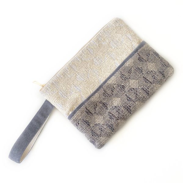Handmade Spring Summer Clutch Bag – Beige and Grey Zipped Pouch With Wristlet