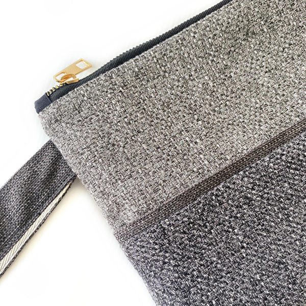 Handmade Spring Summer Clutch Bag – Brown And Grey Zipped Pouch With Wristlet - Image 2