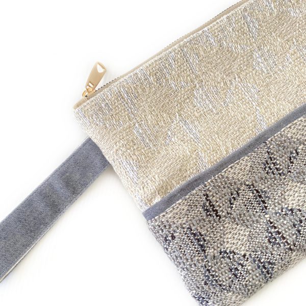 Handmade Spring Summer Clutch Bag – Beige and Grey Zipped Pouch With Wristlet - Image 2