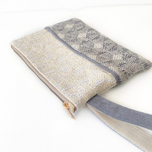 Handmade Spring Summer Clutch Bag – Beige and Grey Zipped Pouch With Wristlet - Image 4