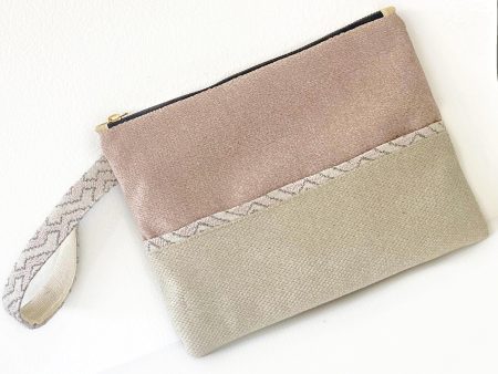 Handmade Spring Summer Clutch Bag – Pink and Beige Zipped Pouch With Wristlet