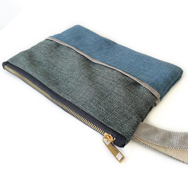 Handmade Spring Summer Clutch Bag – Green and Blue Zipped Pouch With Wristlet - Image 3