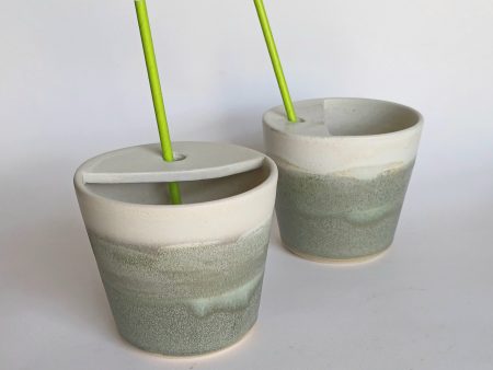 Handmade Ceramic Cup with straw holder