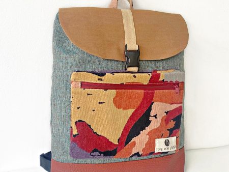 Drawstring Backpack in Blue, Beige and Red colours with Large Pocket
