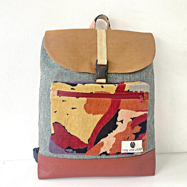 Drawstring Backpack in Blue, Beige and Red colours with Large Pocket - Image 2
