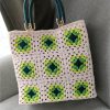 Structured Granny Square-Sage & Dark Green Crochet Tote Bag - Image 2