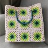 Structured Granny Square-Sage & Dark Green Crochet Tote Bag - Image 3