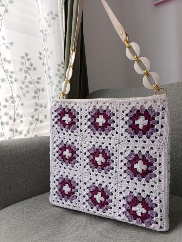 Boho Chic Tote-White, Purple & Lilac Tones - Image 2