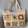 Handmade boho shoulder bag in warm neutral colors