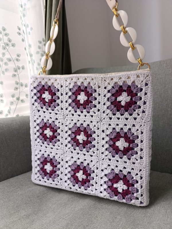 Boho Chic Tote-White, Purple & Lilac Tones - Image 3
