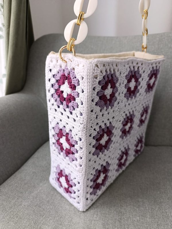 Boho Chic Tote-White, Purple & Lilac Tones - Image 5