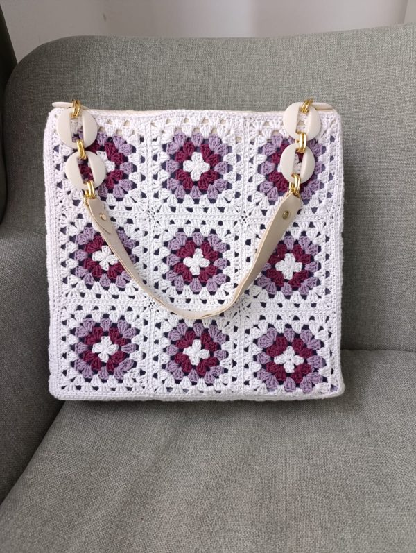 Boho Chic Tote-White, Purple & Lilac Tones - Image 6