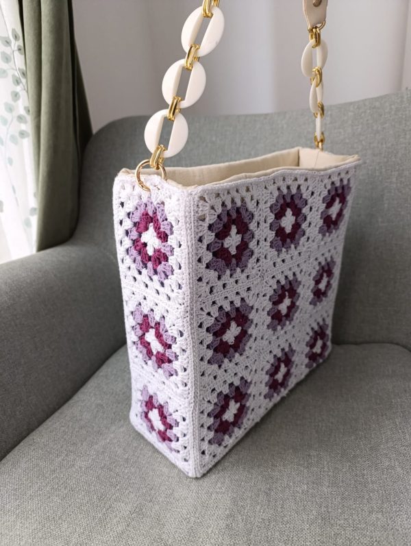 Boho Chic Tote-White, Purple & Lilac Tones - Image 7