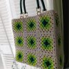Structured Granny Square-Sage & Dark Green Crochet Tote Bag - Image 4