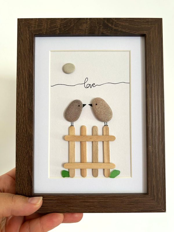 Lovebirds with Seaglass and Pebbles, Wedding, Anniversary