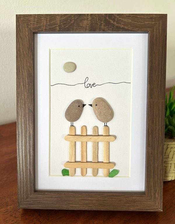 Lovebirds with Seaglass and Pebbles, Wedding, Anniversary