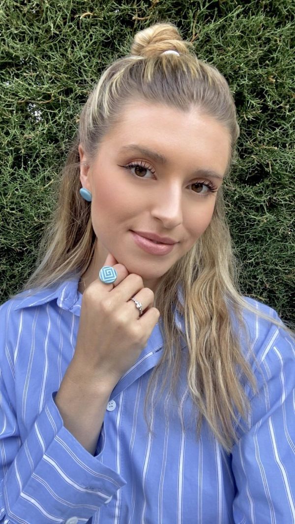 Blue Ceramic small studs & Ring Set – Handmade Minimalist Jewelry Gift