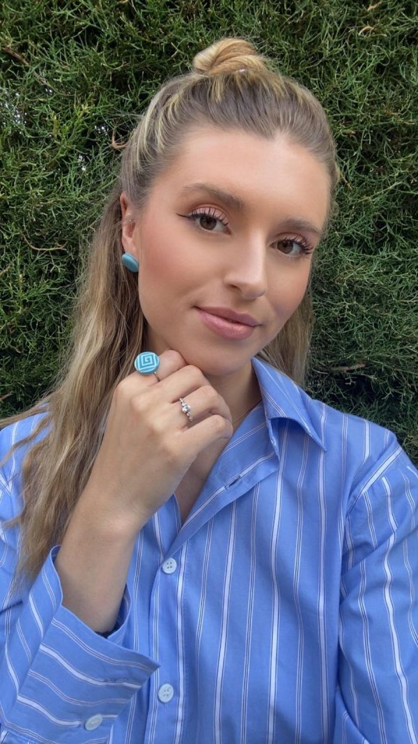Blue Ceramic small studs & Ring Set – Handmade Minimalist Jewelry Gift - Image 3