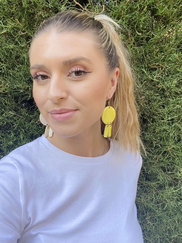 Sunbeam Dangle Earrings – Bold Ceramic Statement in Glossy Yellow - Image 4