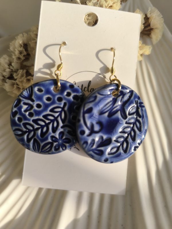 Midnight Garden | Handmade Blue Ceramic Earrings - Image 2