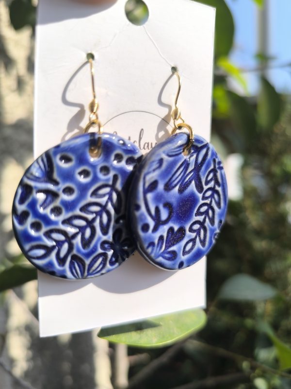 Midnight Garden | Handmade Blue Ceramic Earrings - Image 5