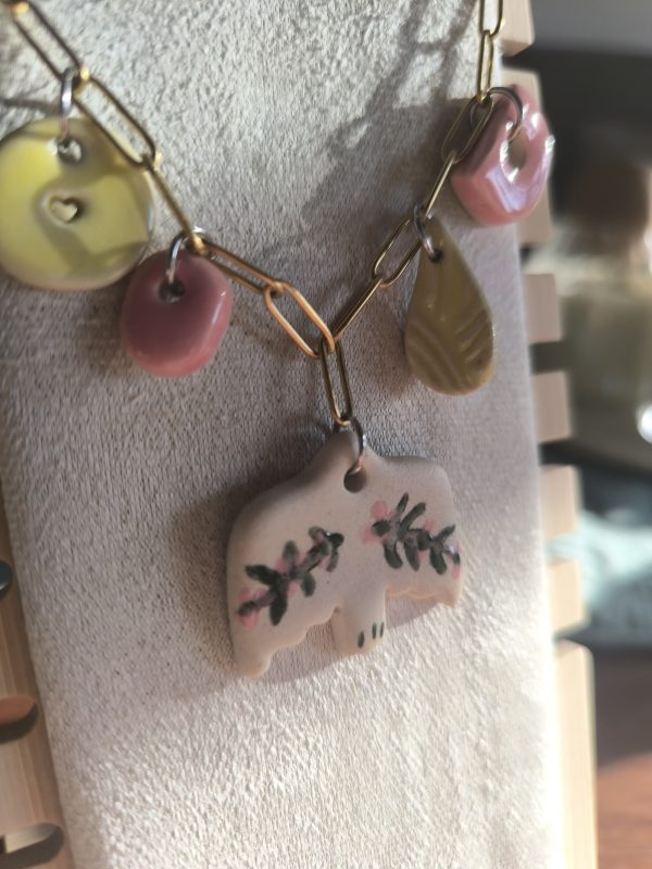 Whimsical Bird Charm Necklace – Handmade Ceramic Pastel Pendant on Gold Chain - Image 4