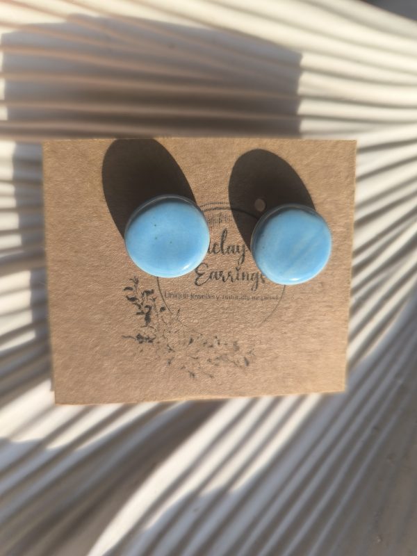 Blue Ceramic small studs & Ring Set – Handmade Minimalist Jewelry Gift - Image 2