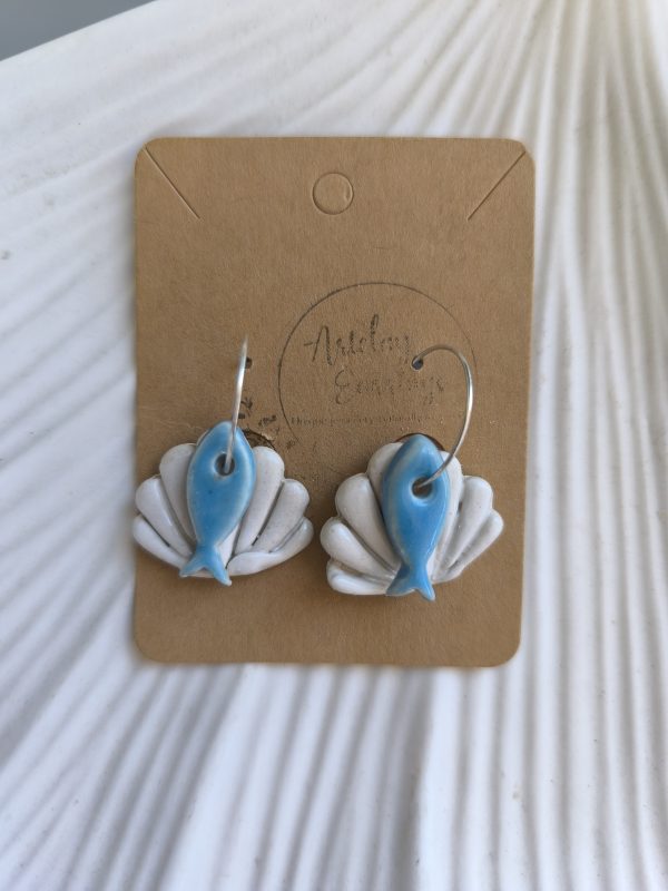 "Sea Spirit" Ceramic Earrings – Fish & Shell Design - Image 2