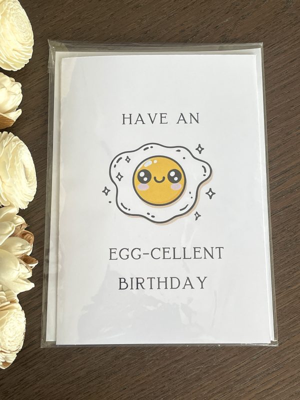 Funny Food Greeting Card, Happy Card, Foodie Card | Nerdy Pun Card Funny Birthday Card | Have an Egg-cellent Birthday | Cute Fried Egg Pun - Image 2