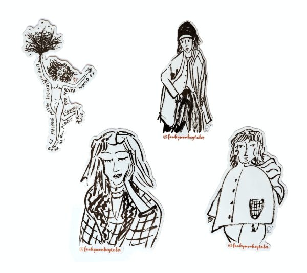 Vinyl STICKERS PACK 4 x Women Black & White