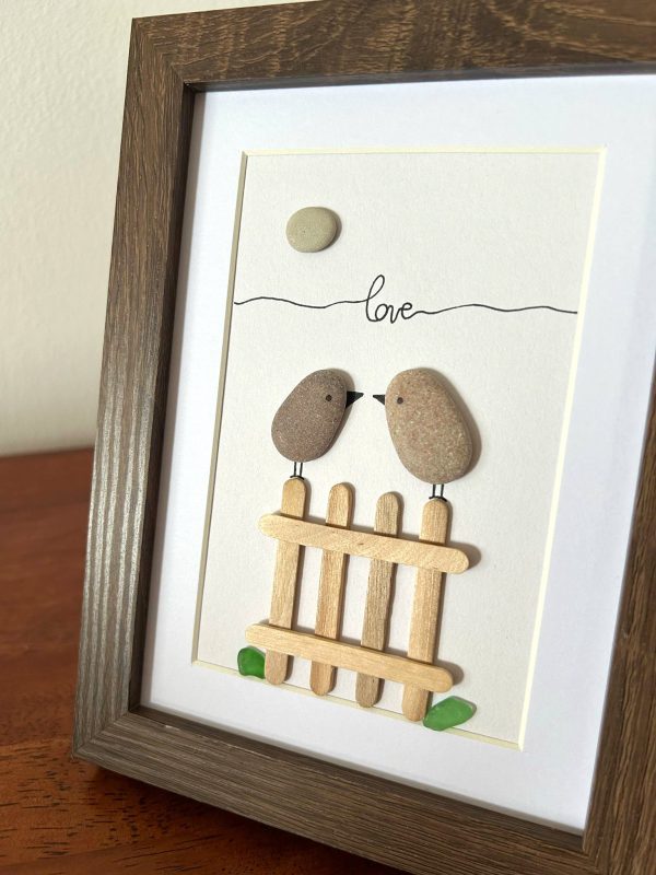 Lovebirds with Seaglass and Pebbles, Wedding, Anniversary