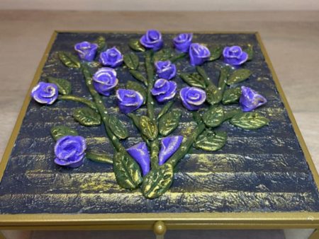 Handmade Clay Art on a Glass Jewelry Box (Purple)
