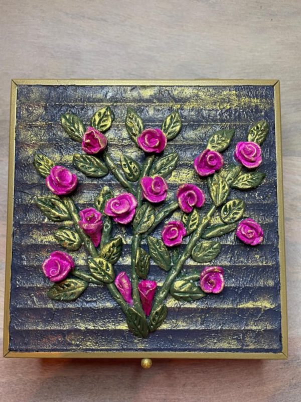 Handmade Clay Art on a Glass Jewelry Box (Pink) - Image 2