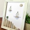 Seaglass and Pebble Art – Coastal Sailboat Scene with Bird – Nautical Wall Decor