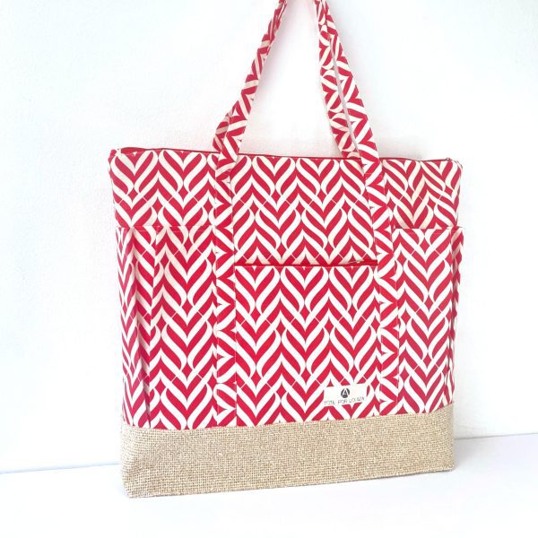 Beach Bag Oversized Waterproof With Large Pockets Red And White