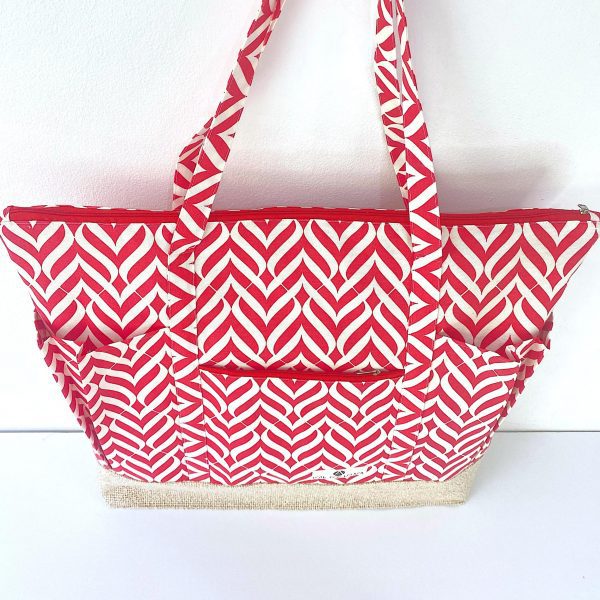Beach Bag Oversized Waterproof With Large Pockets Red And White - Image 2