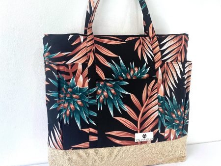 Beach Bag Oversized Waterproof With Large Pockets Tropical Black