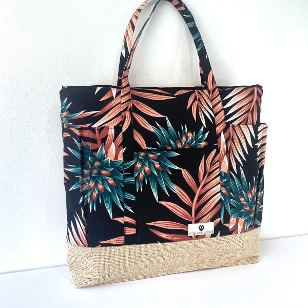Beach Bag Oversized Waterproof With Large Pockets Tropical Black