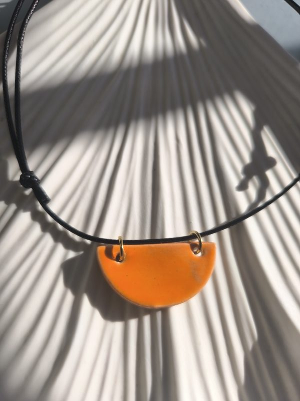 "Half Sun" – Handmade Ceramic Necklace in Orange - Image 2