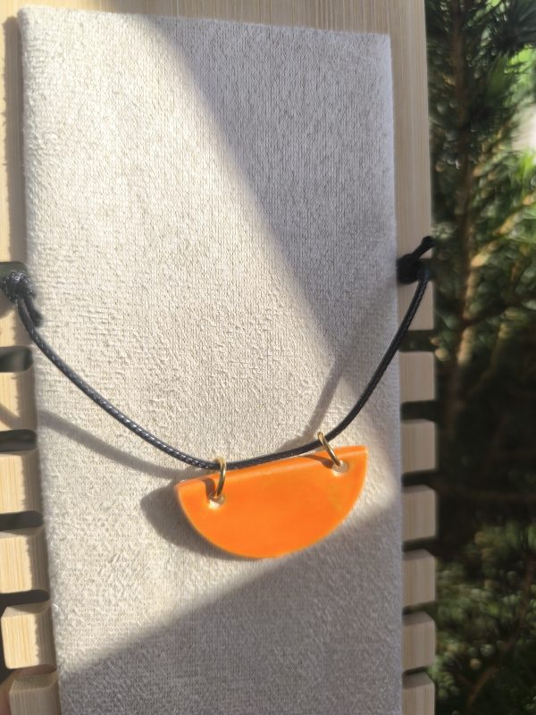 "Half Sun" – Handmade Ceramic Necklace in Orange - Image 3